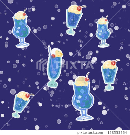 Blue cream soda seamless pattern (watercolor style, navy background) Blue cream soda seamless pattern (watercolor style, navy background) 128553564