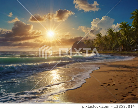 Sunset over the coast 128553814