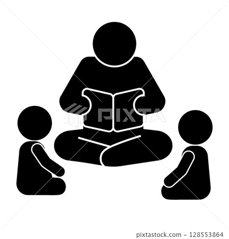 Pictogram of an adult reading a book to children Pictogram of an adult reading a book to children 128553864
