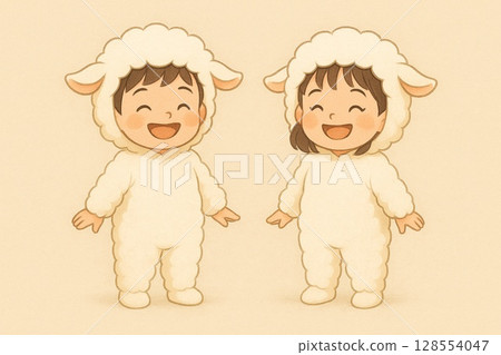 穿著羊服裝的微笑的孩子們的插圖 128554047