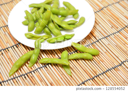 Delicious edamame beans on a plate Delicious edamame beans on a plate 128554052