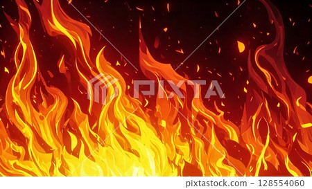 Burning hot flames Red Anime touch Background material 16:9 size AI generated material 128554060