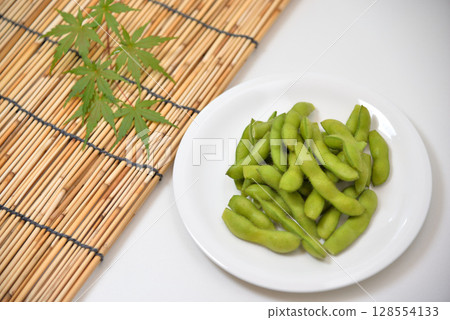 Delicious edamame beans on a plate 128554133