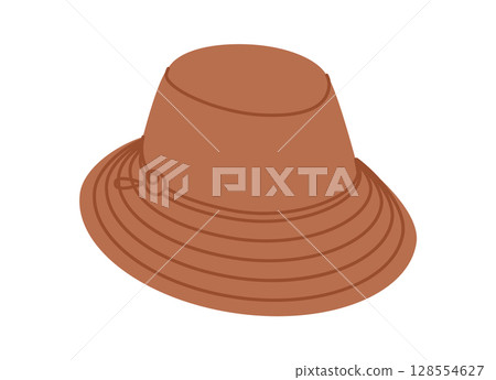Outdoor Bucket Hat. Summer Head Fashion accessory cap with wide brim clothing technical illustration. Vector headgear 128554627