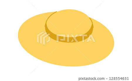 Straw Hat Summer Bonnet Head Fashion accessory cap with wide brim clothing technical illustration. Vector headgear 128554631