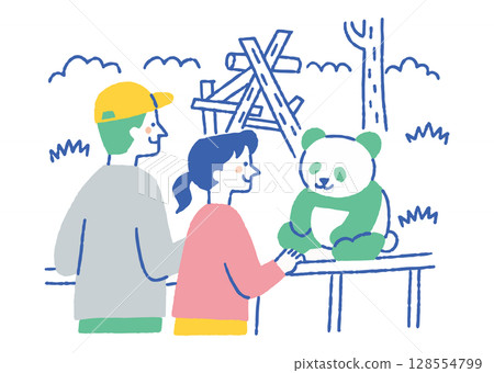 一對友善的夫婦在看熊貓_顏色 一對友善的夫婦在看熊貓_顏色 128554799