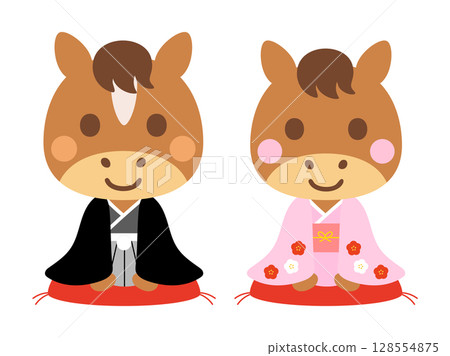 Illustration of a zodiac couple wearing kimonos for the year of the horse Illustration of a zodiac couple wearing kimonos for the year of the horse 128554875