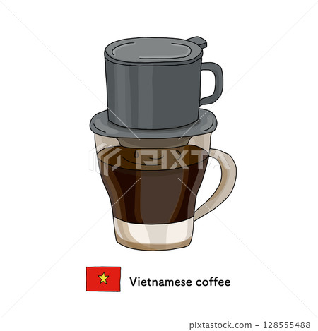 越南咖啡線描插圖 越南咖啡線描插圖 128555488