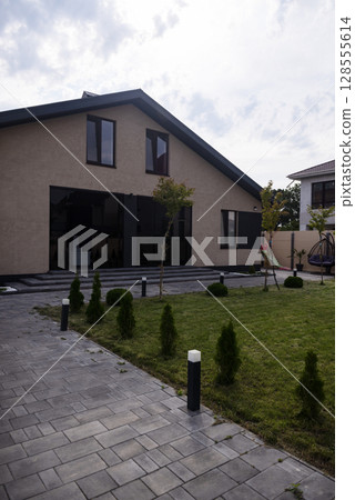 Interior house of a private household. there is a car in the yard. Interior house of a private household. there is a car in the yard. 128555614