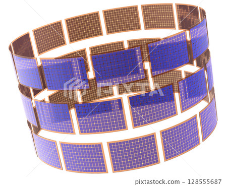 圓形排列的柔性太陽能板和再生能源的未來主義組合 128555687