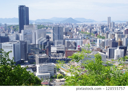 Hiroshima cityscape as seen from Mount Nagao 128555757