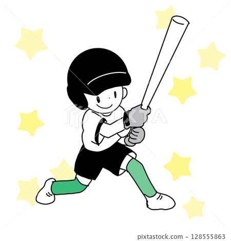 閃閃發光的背景棒球男孩插圖（手持球棒） 128555863