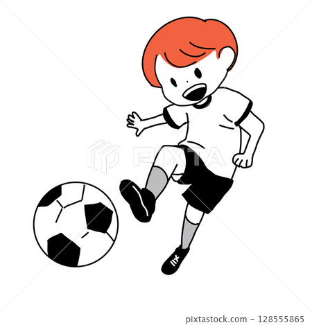 踢足球的男孩插圖(純色) 踢足球的男孩插圖(純色) 128555865