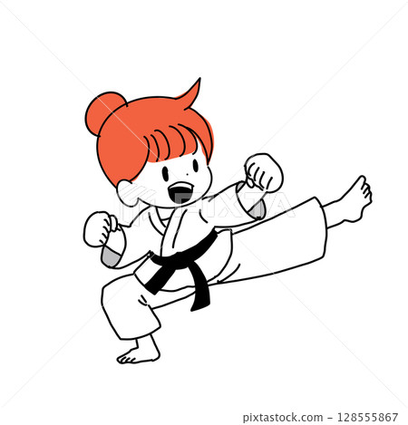 空手道女孩（元氣姿勢） 128555867