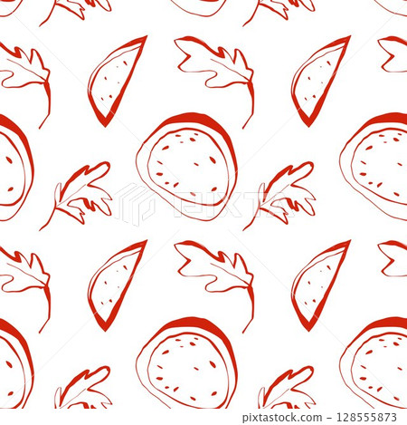 Watermelon and leaf seamless pattern in hand drawn minimal style perfect for summer packaging and textile design Watermelon and leaf seamless pattern in hand drawn minimal style perfect for summer packaging and textile design 128555873