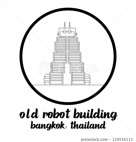 Circle Icon OLD Robot Building. Vector illustration Circle Icon OLD Robot Building. Vector illustration 128556113