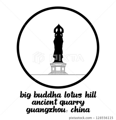Circle Icon Big Buddha Lotus Hill Ancient Quarry. Vector Illustration Circle Icon Big Buddha Lotus Hill Ancient Quarry. Vector Illustration 128556115
