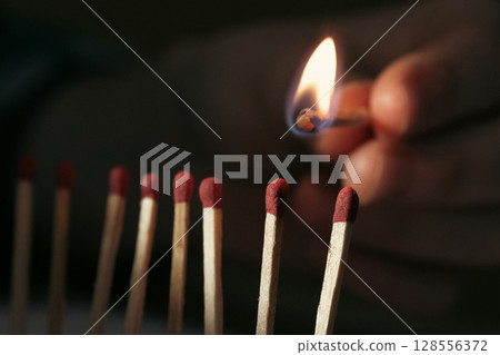 Ignition and Influence Concept with Burning Matches 128556372