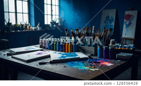 Art Class Supply Rainbow. Back to School concept. Generated image 128556419