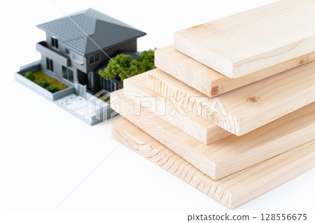 Wood and miniature detached house 128556675