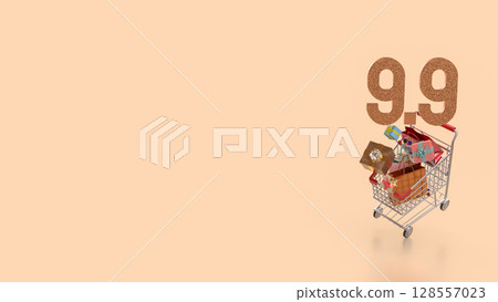 The Gift box  in Shopping cart for 9.9 promotion or business concept 3d Rendering. 128557023