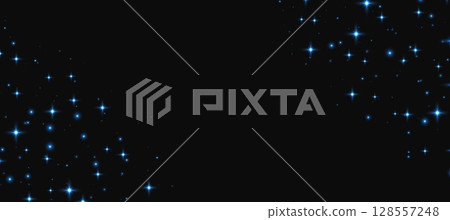 Blue sparkling stars background, shiny particles light effect, transparent flying stardust texture, abstract twinkle backdrop. 128557248