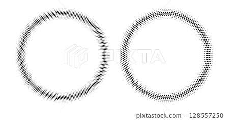 Halftone circle frame, radial dots pattern, abstract vintage circular graphic element. Halftone circle frame, radial dots pattern, abstract vintage circular graphic element. 128557250
