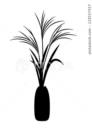 Simple silhouette of moon viewing, Japanese pampas grass and vase, black and white 128557457