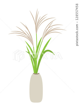 Simple illustration material of silver grass and a vase - Moon viewing 128557458