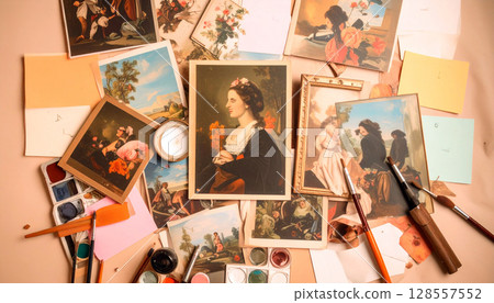 Art History Study Corner. Back to School concept. Generated image 128557552