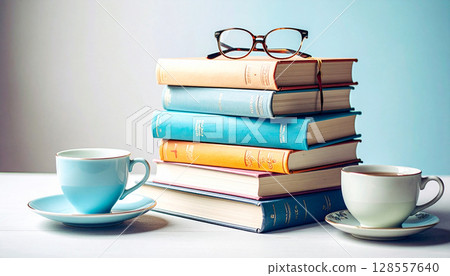 Literature Class Book Stack. Back to School concept. Generated image 128557640