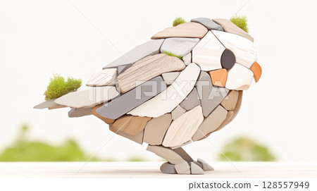 身穿羽毛的奇幻風格小貓頭鷹。木紋貓頭鷹 128557949