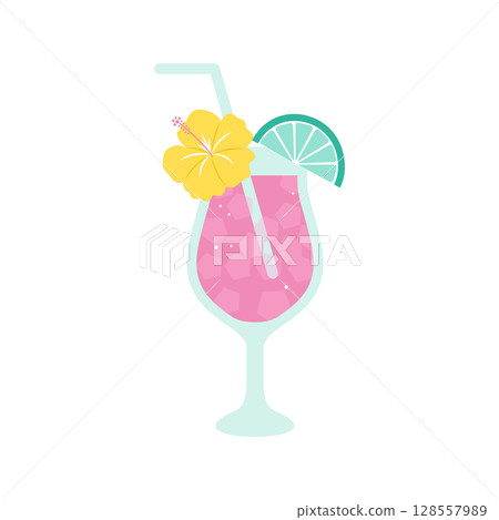 Pink tropical juice illustration icon (summer, tropical) 128557989