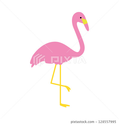 火烈鳥夏季主題插畫（熱帶鳥） 128557995