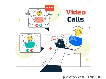 Conference Video Call via Remote Communication Vector Illustration Featuring Online Friends Using a Webcam While Working from Home in a Background 128558046