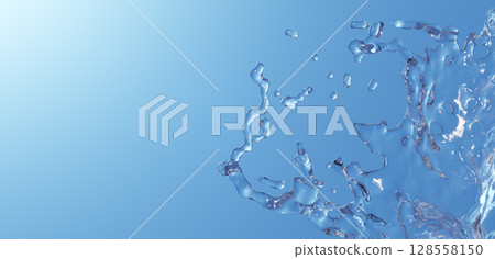 Background material of splashes on a blue background. 3D image. (Landscape) 128558150