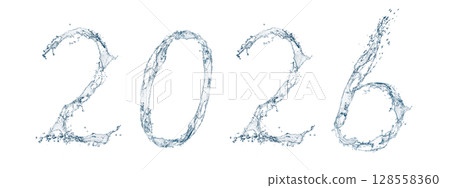 2026 形狀的水濺 3D 插圖 128558360