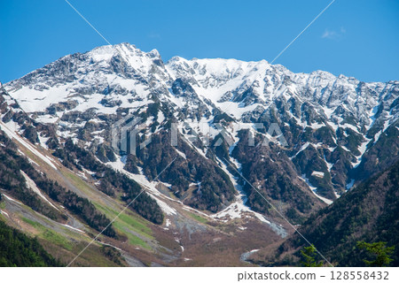 Scenery of Kamikochi "Hotaka mountain range with remaining snow" Scenery of Kamikochi "Hotaka mountain range with remaining snow" 128558432