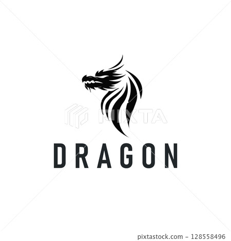 dragon logo design silhouette mythical animal legend with vintage concept old minimalist simple templet 128558496