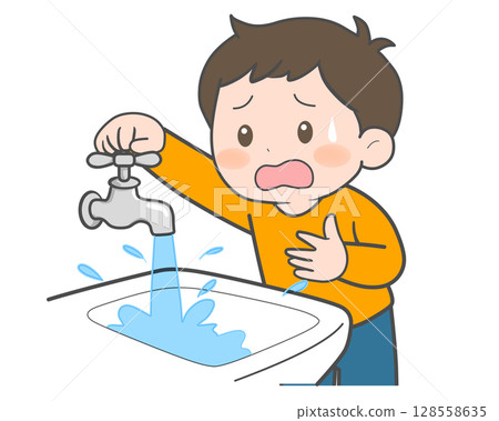 男孩因水不停而陷入困境 128558635