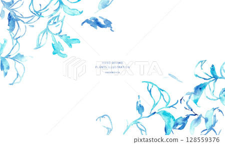 Watercolor painting. Summer light blue grass background with a watercolor touch. Vector illustration background of grass. Watercolor painting. Summer light blue grass background with a watercolor touch. Vector illustration background of grass. 128559376