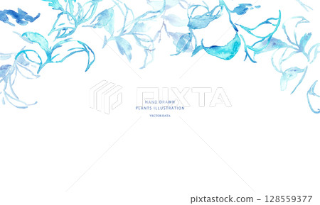 Watercolor painting. Summer light blue grass background with a watercolor touch. Vector illustration background of grass. Watercolor painting. Summer light blue grass background with a watercolor touch. Vector illustration background of grass. 128559377