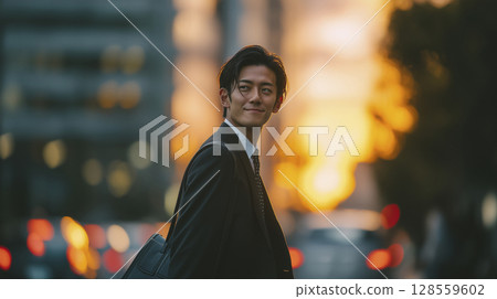 An office worker returning home after work 128559602