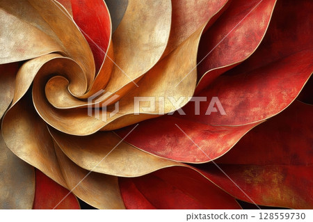 A gold and red leafy flower with a spiral shape 128559730