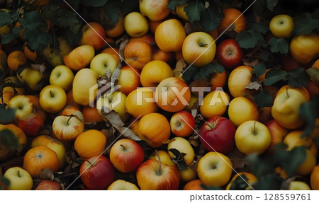 Colorful apples ripe fruit harvest background Colorful apples ripe fruit harvest background 128559761