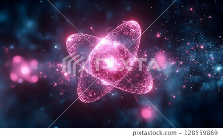 Glowing abstract atom model energy science and technology concept Glowing abstract atom model energy science and technology concept 128559869