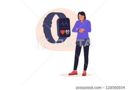 Woman Using Smart Fitness Watch 128560034