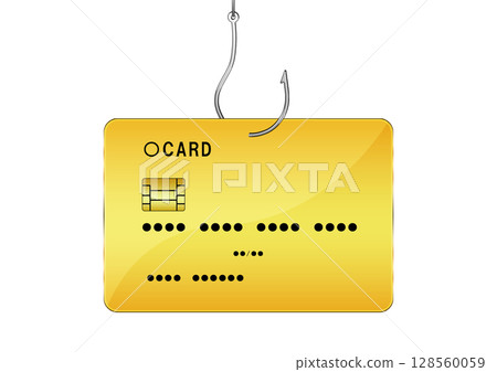 3d illustration of credit card being stolen with a fishing hook in phishing scam concept 128560059