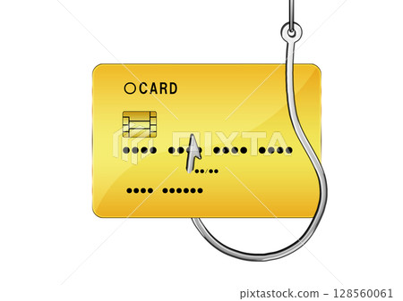 網路釣魚詐騙概念中信用卡被魚鉤盜取的 3D 插圖 128560061