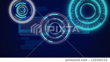 Image of scopes scanning and data processing over digital screen Image of scopes scanning and data processing over digital screen 128560258
